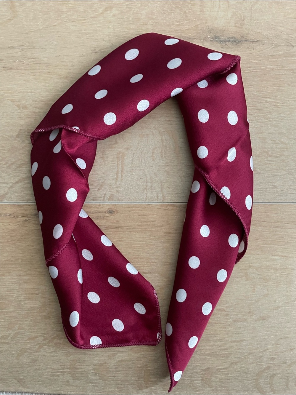 NWOT Burgundy with White Polka Dot Silk-Feel Scarf